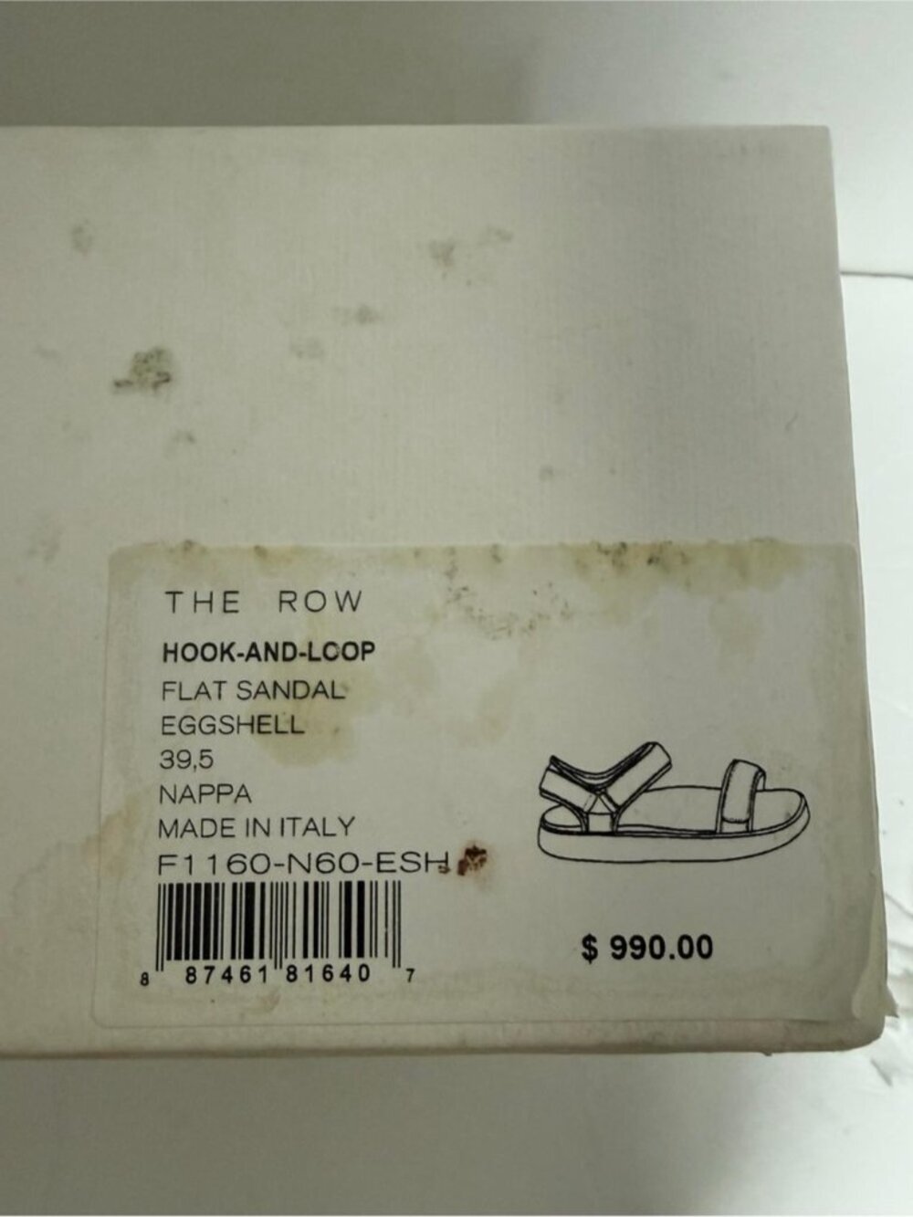 The Row Hook-And-Loop Flat Sandals Eggshell Nappa Leather EU 39.5 - Picture 3 of 13
